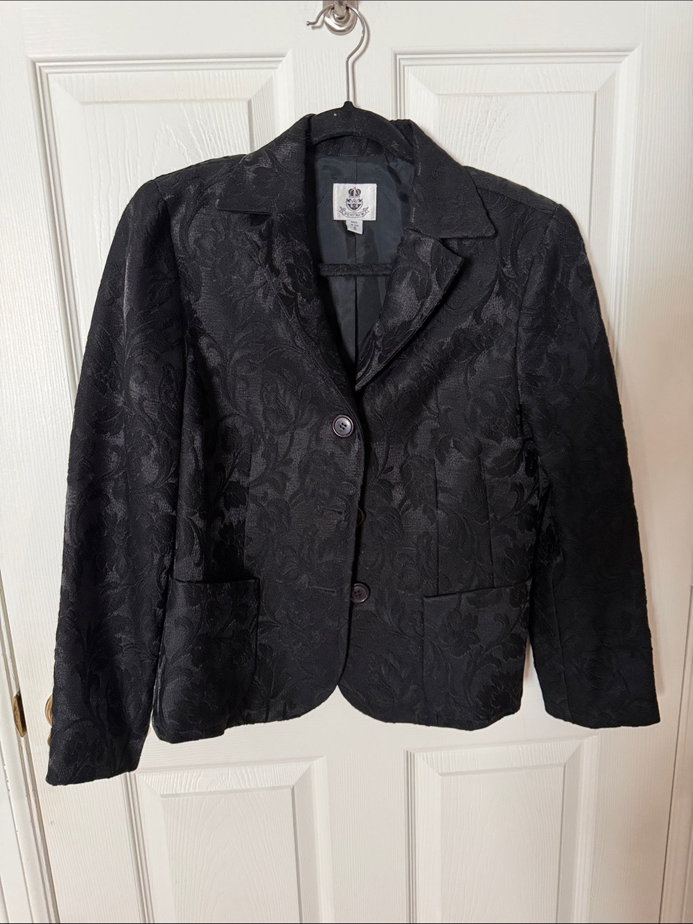 VINTAGE Black Floral Jacquard Women's Blazer Jacket RENFREW size 6 wool